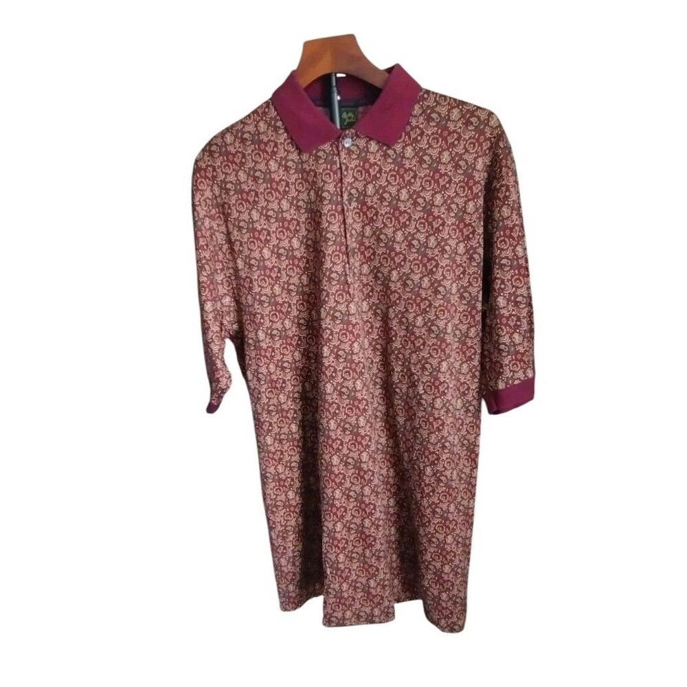 Bobby Jones Vintage Cotton Golf Polo Shirt Men XL Maroon Flower Print Italy